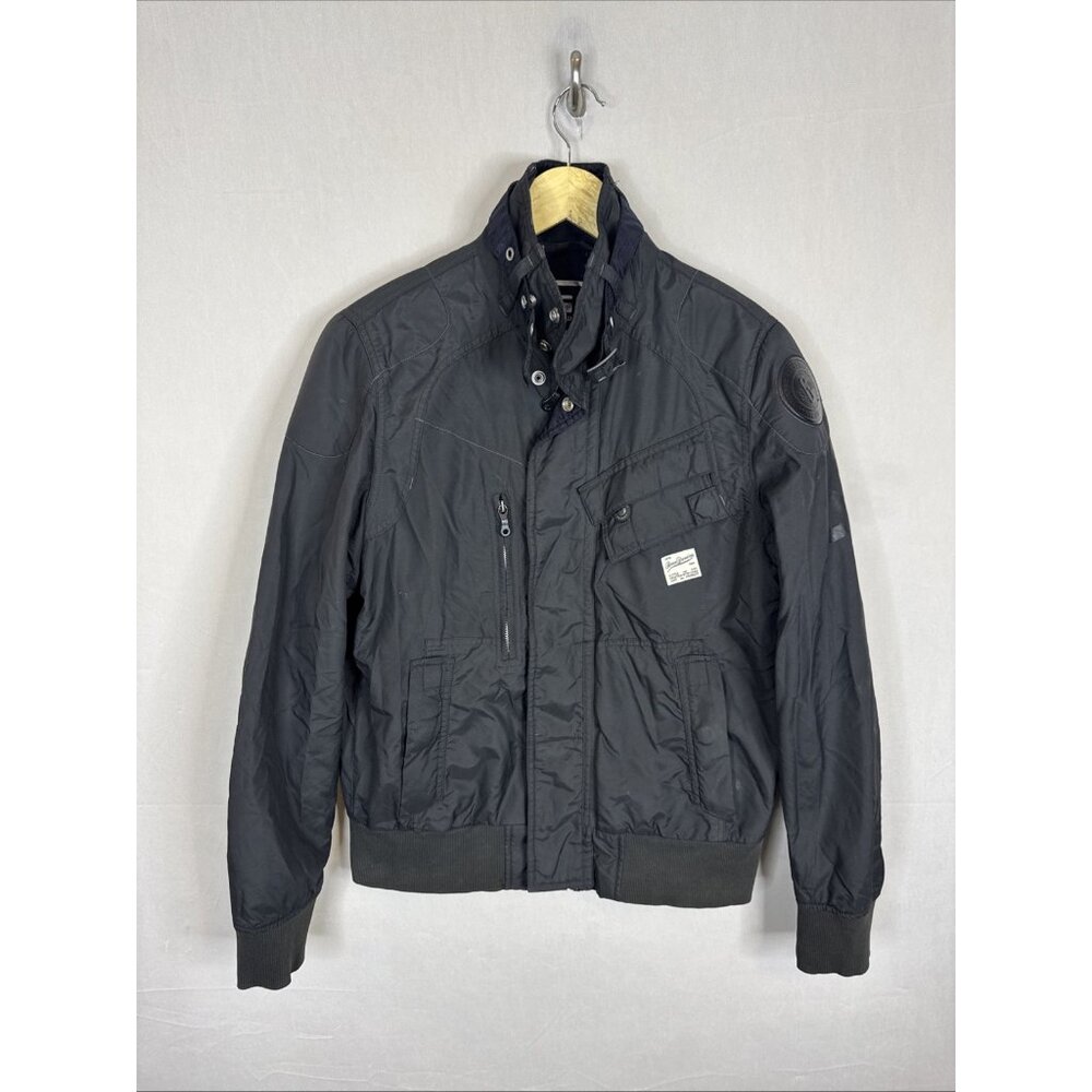 G-Star RAW Sandhurst Bomber Jacket Mens M Black Nylon Moto Military Logo